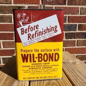 Vintage One Gallon Wil-Bond Empty Sanding Liquid Container Can mcm industrial